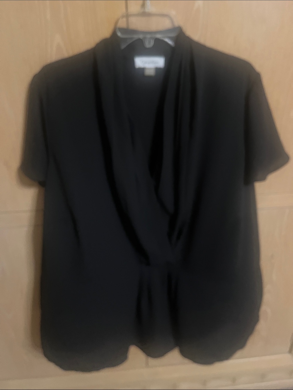 Calvin Klein Black Draped Short-Sleeve Top